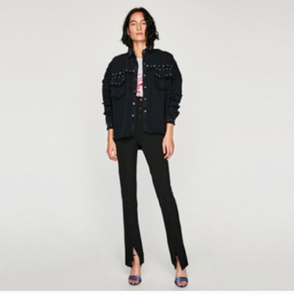 Zara Studded Denim Shirt Jacket